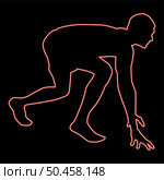 Neon runner preparing to start running start running runner in ready posture to sprint silhouette ready to start icon black color vector illustration flat style simple imagein circle round red color vector illustration image flat style light. Neon runner preparing to start running start running runner in ready posture to sprint silhouette ready to start icon black in circle round red color vector illustration image flat style. Стоковая иллюстрация, агентство Ingram Publishing / Фотобанк Лори