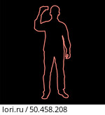 Neon man shows card in his hand business card in hand businessman silhouette icon black color vector illustration flat style simple imagein circle round red color vector illustration image flat style light. Neon man shows card in his hand business card in hand businessman silhouette icon black color illustration in circle round red color vector illustration image flat style. Стоковая иллюстрация, агентство Ingram Publishing / Фотобанк Лори