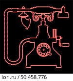 Neon vintage telephone retro rotary plate Antique phone Old phone Retro phone Rarity telephone Vintage phone Antique telephone Rarity phone red color vector illustration image flat style light. Neon vintage telephone retro rotary plate Antique phone Old phone Retro phone Rarity telephone Vintage phone Antique telephone Rarity phone red color vector illustration image flat style. Стоковая иллюстрация, агентство Ingram Publishing / Фотобанк Лори