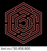 Neon hexagonal Maze Hexagon maze Labyrinth with six corner red color vector illustration image flat style light. Neon hexagonal Maze Hexagon maze Labyrinth with six corner red color vector illustration image flat style. Стоковая иллюстрация, агентство Ingram Publishing / Фотобанк Лори