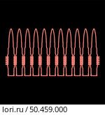 Neon bullets in row belt Machine gun cartridges Bandoleer War concept red color vector illustration image flat style light. Neon bullets in row belt Machine gun cartridges Bandoleer War concept red color vector illustration image flat style. Стоковая иллюстрация, агентство Ingram Publishing / Фотобанк Лори