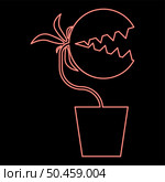 Neon carnivorous plant Flytrap Monster with teeths in pot red color vector illustration image flat style light. Neon carnivorous plant Flytrap Monster with teeths in pot red color vector illustration image flat style. Стоковая иллюстрация, агентство Ingram Publishing / Фотобанк Лори