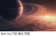 Cosmic planet with rings in space against dark background. Стоковое AI-видео, аниматор Андрей Бажанов / Фотобанк Лори