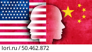 United States China Relations and geopolitical tension aor economic challenge as exports and imports competition between the two nations  as Washington and Beijing are vying for dominance in the global marketplace in a 3D illustration style. Стоковое фото, агентство Ingram Publishing / Фотобанк Лори