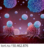 Immune Cancer Therapy or immunology treatment and oncology symbol as Malignant Cancerous Growth and Metastasis anatomy concept as growing tumor cells and CAR T Cell on an organ inside the human body as a 3D illustration. Стоковое фото, агентство Ingram Publishing / Фотобанк Лори