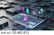 Futuristic digital interface with colorful icons on circuit board. Стоковое AI-видео, аниматор KATERINA AI / Фотобанк Лори