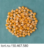 Top view of circle of corn against blue vinyl background. Стоковое фото, агентство Ingram Publishing / Фотобанк Лори