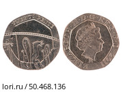 Twenty Pence coin isolated over a white background. Стоковое фото, агентство Ingram Publishing / Фотобанк Лори