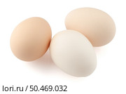 Three eggs isolated on white background. Стоковое фото, агентство Ingram Publishing / Фотобанк Лори