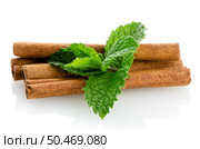 Cinnamon sticks on white reflective background. Стоковое фото, агентство Ingram Publishing / Фотобанк Лори