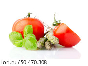 Composition of: tomato and asparagus Isolated on white background. Стоковое фото, агентство Ingram Publishing / Фотобанк Лори
