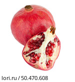 Ripe pomegranate fruit with half isolated on white background. Стоковое фото, агентство Ingram Publishing / Фотобанк Лори
