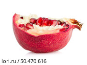 Half ripe pomegranate fruit isolated on white background. Стоковое фото, агентство Ingram Publishing / Фотобанк Лори