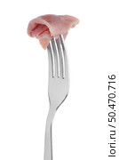 Slice of ham skewered on a fork isolated on white background. Стоковое фото, агентство Ingram Publishing / Фотобанк Лори