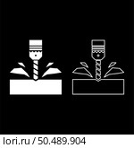 Drill with cartridge material processing shavings bit stationary use set icon white color vector illustration image simple solid fill outline contour line thin flat style. Drill with cartridge material processing shavings bit stationary use set icon white color vector illustration image solid fill outline contour line thin flat style. Стоковая иллюстрация, агентство Ingram Publishing / Фотобанк Лори