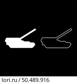 Self-propelled howitzer artillery system set icon white color vector illustration image simple solid fill outline contour line thin flat style. Self-propelled howitzer artillery system set icon white color vector illustration image solid fill outline contour line thin flat style. Стоковая иллюстрация, агентство Ingram Publishing / Фотобанк Лори
