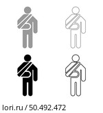 Man with broken arm hand gypsum injured stick using sticks person trauma concept elastic bandage on human immobilize support bone sling cast fracture trauma set icon grey black color vector illustration image simple solid fill outline contour line thin flat style. Man with broken arm hand gypsum injured stick using sticks person trauma concept elastic bandage on human immobilize support bone sling cast fracture trauma set icon grey black color vector illustration image solid fill outline contour line thin flat style. Стоковая иллюстрация, агентство Ingram Publishing / Фотобанк Лори