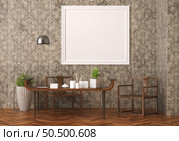 3D illustration mockup photo frame on beautiful wall in gallery hall or lobby of luxury building, Decorated with scandinavian style interior and natural rendering. Стоковое фото, агентство Ingram Publishing / Фотобанк Лори