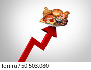 Rising Restaurant Prices and eating out costs as a symbol of the high price of restaurants due to inflation and labor cost with 3D illustration elements. Стоковое фото, агентство Ingram Publishing / Фотобанк Лори