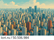 São Paulo urban skyline with apartment towers under hazy sky. Стоковая иллюстрация, иллюстратор Максим Гребешков / Фотобанк Лори