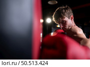 Portrait of boxers must practice their kicking and punching skills with punching bag. To build strength and power of kicking and punching. Стоковое фото, агентство Ingram Publishing / Фотобанк Лори