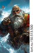 Furious Sea Captain: A Powerful Digital Painting of a Bearded Warrior Confronting a Storm. Стоковое AI-изображение, AI-художник Данила Большаков / Фотобанк Лори