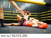 Muay Thai, The martial art of Thailand, The judges must count from one to ten when a boxer is knocked out to give him a chance to stand up to fighting or surrendering. Стоковое фото, агентство Ingram Publishing / Фотобанк Лори
