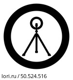 Led ring lamp on tripod with smartphone for phone studio photo light podcast concept equipment for streaming video icon in circle round black color vector illustration image solid outline style simple. Led ring lamp on tripod with smartphone for phone studio photo light podcast concept equipment for streaming video icon in circle round black color vector illustration image solid outline style. Стоковая иллюстрация, агентство Ingram Publishing / Фотобанк Лори
