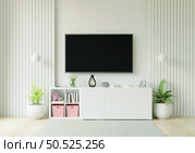 Furnished living room and wall mounted TV, 3D style. Стоковое фото, агентство Ingram Publishing / Фотобанк Лори