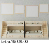 Bedroom with bunk bed and picture wall frame, 3d style. Стоковое фото, агентство Ingram Publishing / Фотобанк Лори