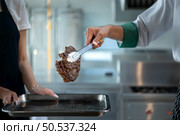 Professional chef who specializes in fine meats The steak that is served to the customer is unquestionably delicious. Стоковое фото, агентство Ingram Publishing / Фотобанк Лори