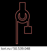 Neon winch with cord pulley construction climbing block equipment sheave with cargo weight freight burden red color vector illustration image flat style light. Neon winch with cord pulley construction climbing block equipment sheave with cargo weight freight burden red color vector illustration image flat style. Стоковая иллюстрация, агентство Ingram Publishing / Фотобанк Лори