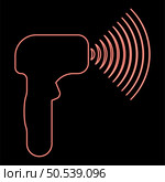 Neon emitter of waves electron gun manual thermometer forehead infrared device for measuring temperature non-contact contactless digital red color vector illustration image flat style light. Neon emitter of waves electron gun manual thermometer forehead infrared device for measuring temperature non-contact contactless digital red color vector illustration image flat style. Стоковая иллюстрация, агентство Ingram Publishing / Фотобанк Лори
