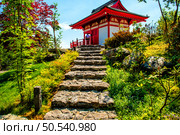 Stairs to the observation deck in the form of a Japanese house in Krasnodar Park. Стоковое фото, фотограф Владимир Ушаров / Фотобанк Лори