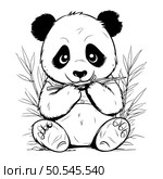 Cute panda bear sitting and holding bamboo leaves. Vector illustration. Стоковая иллюстрация, агентство Ingram Publishing / Фотобанк Лори