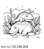Cute dinosaur in the jungle. Vector illustration for coloring book. Стоковая иллюстрация, агентство Ingram Publishing / Фотобанк Лори