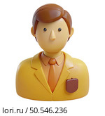 Cartoon businessman bust, no mouth, wearing yellow suit and tie, isolated on white background, for anonymity or identity concepts. Стоковое AI-изображение, AI-художник Коханова Наталья / Фотобанк Лори