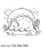 cute stegosaurus dinosaur in the field vector illustration designicon. Стоковая иллюстрация, агентство Ingram Publishing / Фотобанк Лори