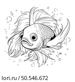 Black and white vector illustration of a goldfish in the water. Стоковая иллюстрация, агентство Ingram Publishing / Фотобанк Лори