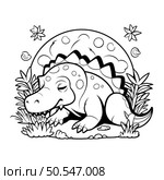 Dinosaur coloring page for adults. Vector illustration for coloring book. Стоковая иллюстрация, агентство Ingram Publishing / Фотобанк Лори