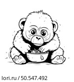 Monkey eating a bowl of cereals. Monochrome vector illustration. Стоковая иллюстрация, агентство Ingram Publishing / Фотобанк Лори