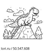 Coloring pages for children. Cute cartoon dinosaur in the park. Стоковая иллюстрация, агентство Ingram Publishing / Фотобанк Лори