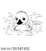 Black and white vector illustration of a duckling swimming in the water. Стоковая иллюстрация, агентство Ingram Publishing / Фотобанк Лори