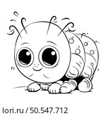 Cute cartoon caterpillar. Black and white vector illustration for coloring book. Стоковая иллюстрация, агентство Ingram Publishing / Фотобанк Лори