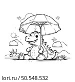 Illustration of Cute Dinosaur with Umbrella for Coloring Book. Стоковая иллюстрация, агентство Ingram Publishing / Фотобанк Лори
