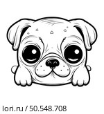 Cute cartoon pug dog isolated on white background. Vector illustration. Стоковая иллюстрация, агентство Ingram Publishing / Фотобанк Лори
