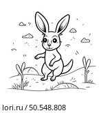 Cute cartoon kangaroo on the meadow. Vector illustration. Стоковая иллюстрация, агентство Ingram Publishing / Фотобанк Лори