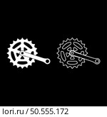 Crankset cogwheel sprocket crank length with gear for bicycle cassette system bike set icon white color vector illustration image simple solid fill outline contour line thin flat style. Crankset cogwheel sprocket crank length with gear for bicycle cassette system bike set icon white color vector illustration image solid fill outline contour line thin flat style. Стоковая иллюстрация, агентство Ingram Publishing / Фотобанк Лори