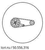 Chain bicycle link bike motorcycle two element crankset cogwheel sprocket crank length with gear for bicycle cassette system bike icon in circle round black color vector illustration image outline contour line thin style simple. Chain bicycle link bike motorcycle two element crankset cogwheel sprocket crank length with gear for bicycle cassette system bike icon in circle round black color vector illustration image outline contour line thin style. Стоковая иллюстрация, агентство Ingram Publishing / Фотобанк Лори