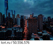 Cityscape aerial view of Chicago from observation deck at sunset. Стоковое фото, агентство Ingram Publishing / Фотобанк Лори